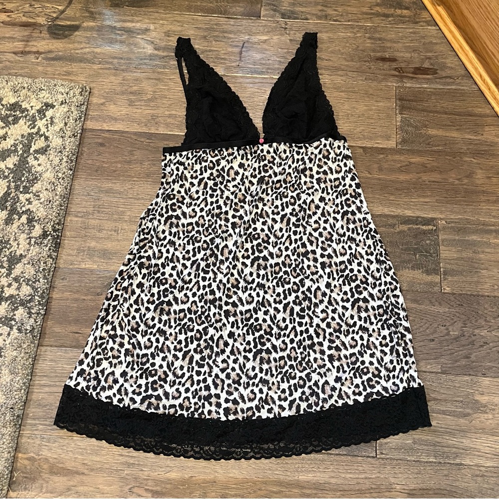 Victoria’s Secret 2000s Animal Print Black Lace Chemise Slip Dress Size Large